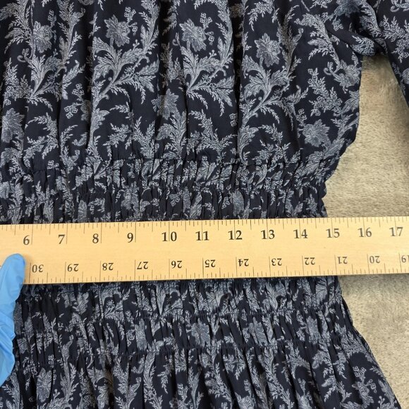 Madewell Dress Womens Large Blue Floral Smocked Waist Long Sleeve Maxi Boho - Picture 6 of 13
